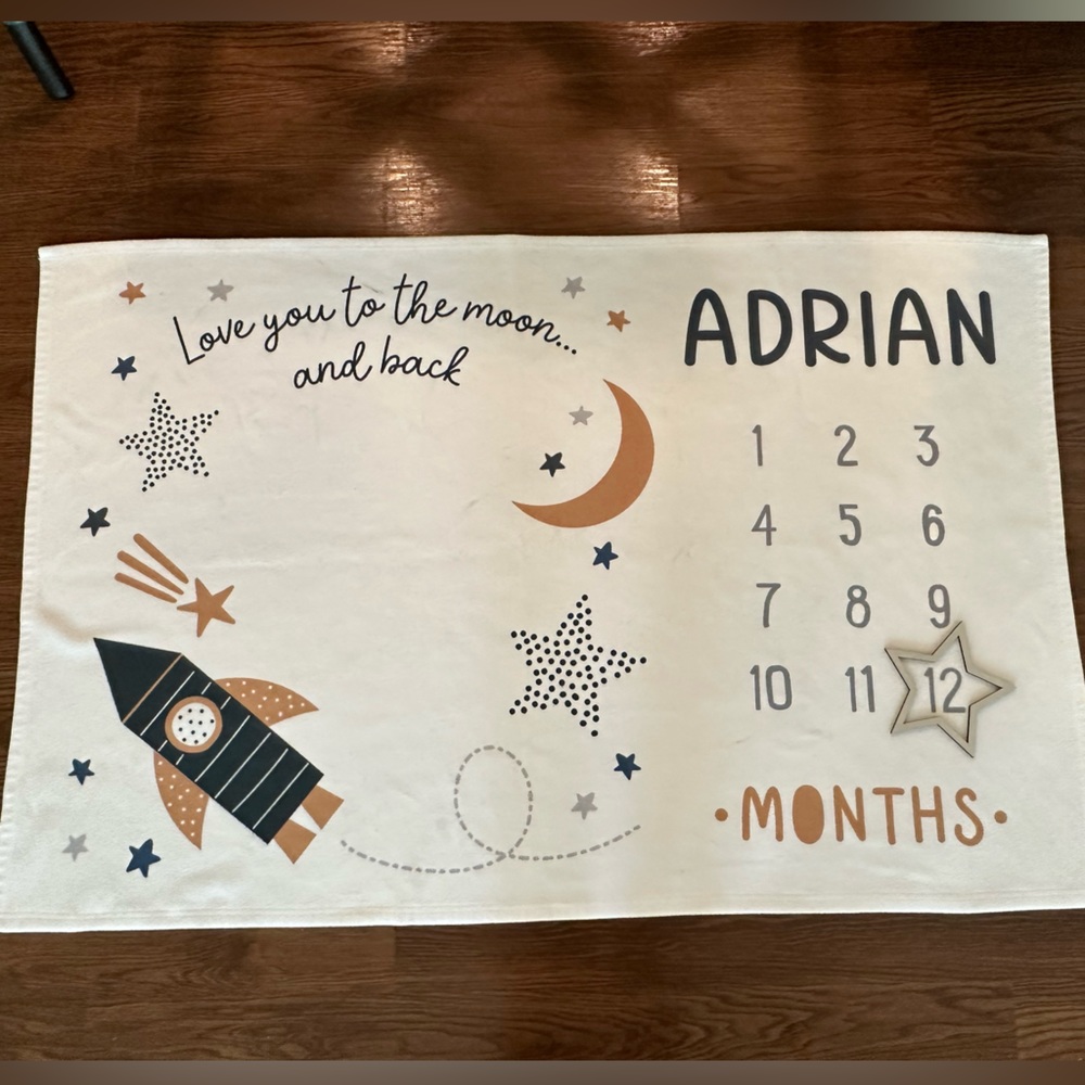 Milestone blanket with name Adrian + star